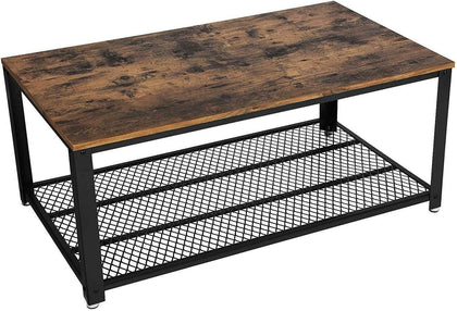2-Tier Wooden Coffee Table Retro Industrial Style Side Desk Living Room Shelf