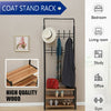 Metal Hat Coat Stand Clothes Shoes Rack Umbrella Bag Steel Stand w/Wooden Shelf (Black+Wood)