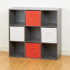 Grey 9 Cube Storage Unit White & Red Boxes Childrens/Kids Bedroom Toy Basket/Box