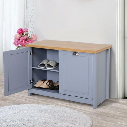 Grey Shoe Cabinet Hallway Seat Bench Organizer Vintage Storage Unit Entryway