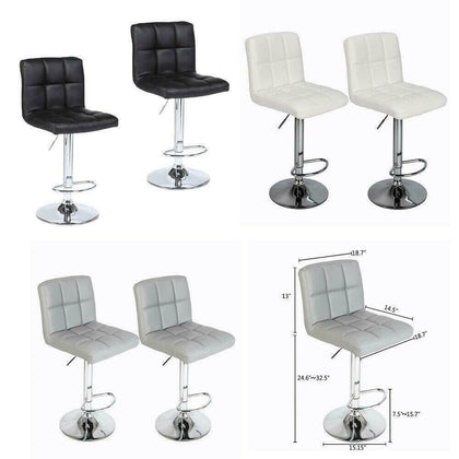 2PCS Adjustable Height Bar Stools PU Leather Swivel Gas-Lift Barstools Chair