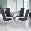 Black Glass Dining Table with Chairs Faux Leather Seat Kitchen Table Chair Set