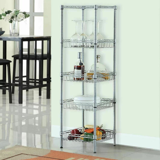 5 Tier Chrome Wire Shelving Baskets Kitchen Storage Organiser Unit Rack Holder