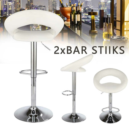 2 Bar Stools White Eclipse Swivel PU Leather Chrome Kitchen Chair Gas Lift
