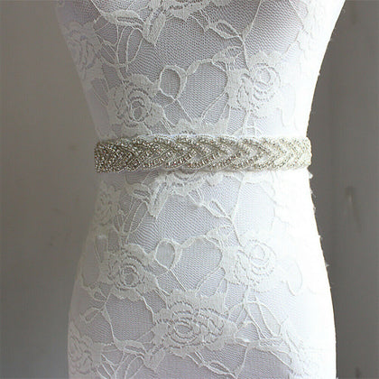 Vintage Crystal Bridal Sash Diamante Beaded Wedding Dress Ribbon Waist Belt UK