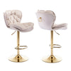 Bar Stools Set of 2 Adjustable Height Swivel Velvet Tufted Pub Bar Chairs Beige