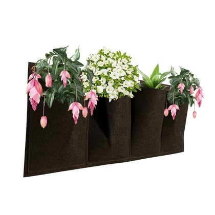 4 Pockets Hanging Vertical Wall Planter Planting Grow Bags Garden Outdoor Indoor