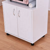 Rolling Kitchen Trolley Microwave Cart 2-Door Cabinet Shelves White