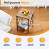End Table with Shelf Side X Frames Metal Corner Protectors for Living Room Teak