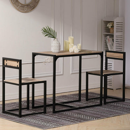 Wooden Dining Table & 2 Chairs Set Metal Frame Space Saving Home Kitchen Bistro