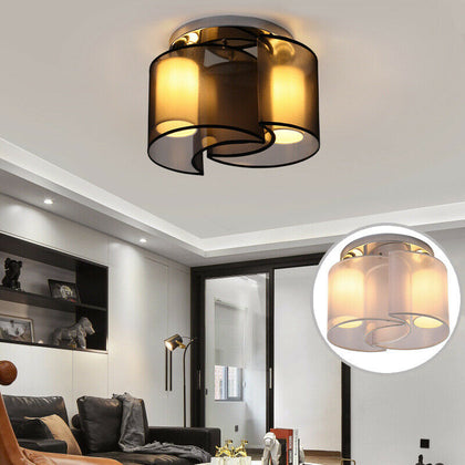 Modern Chrome Fabric Chandelier Flush Mount Ceiling Lamp Light Living Room Home