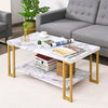 2-Tier Coffee Table Faux Marble Accent Rectangular Cocktail Table Tea Table