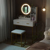 Dressing Table with LED Lights Makeup Desk with 2 Drawers and Hair Dryer Rack