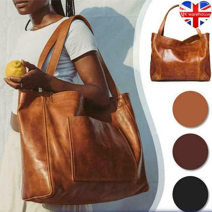 UK Women Vintage Weekender Soft Leather Oversized Shoulder Bag Hobo Tote Large