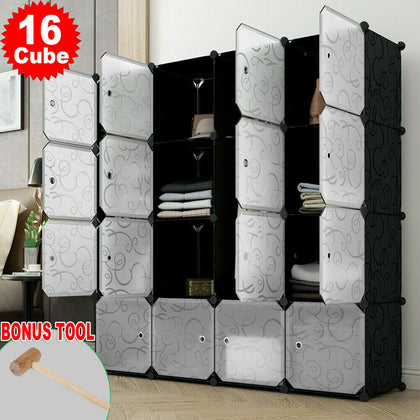 16 Cube Modular DIY Plastic Wardrobe Cupboard Cabinet Organizer Storage Shelves