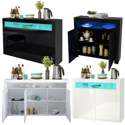 Sideboard Storage Matt Body&High Gloss 2/3 Doors Cupboard Cabinet LED Lights UK