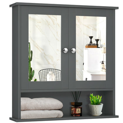 Bathroom Wall Storage Cabinet Wooden Hanging Medicine Organizer W/ 2 Mirror Door