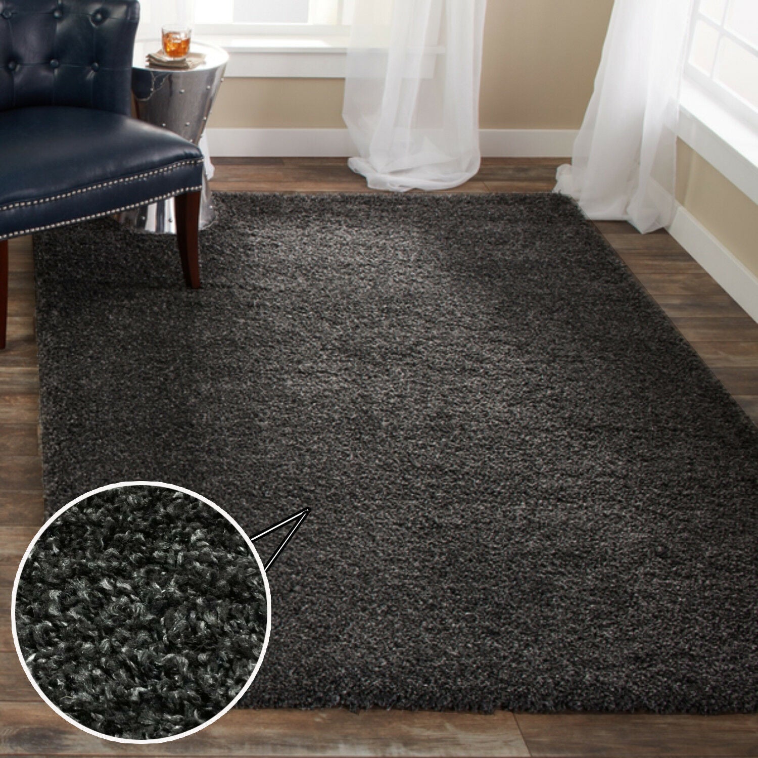 Modern Small Large Dark Charcoal Grey Thick Pile Area Rugs Plain Soft Shaggy Rug