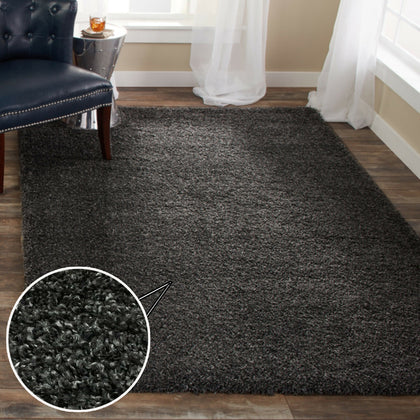 Modern Small Large Dark Charcoal Grey Thick Pile Area Rugs Plain Soft Shaggy Rug