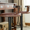 2 x Vintage Bar Stools Round Leather Seat Swivel High Leg Lifting Elegant Backed