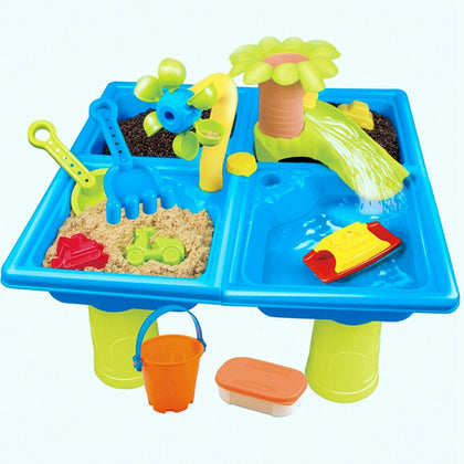 SAND & WATER 4 SECTION TABLE BUCKET SPADE KIDS OUTDOOR GARDEN SANDPIT SET UK