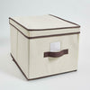 Set Of 3 Foldable Cube Storage Folding Fabric Clothes Basket with Lid Box Beige