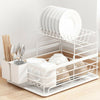 White Cutlery Dish Rack With Drainer Tray Storage Utensils Holder Drying 2 Tiers