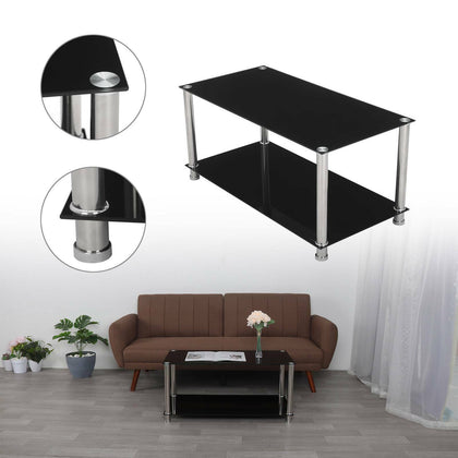 Coffee Table Glass Top With Storage & Chrome Black Modern Living Room Furniture