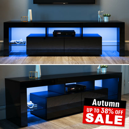 Entertainment Unit TV Cabinet Stand High Gloss Doors 160cm with LED Lights