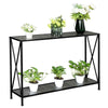 2 Tiers Console Table X-Shaped Hallway TableSide Table with Storage Shelf Black