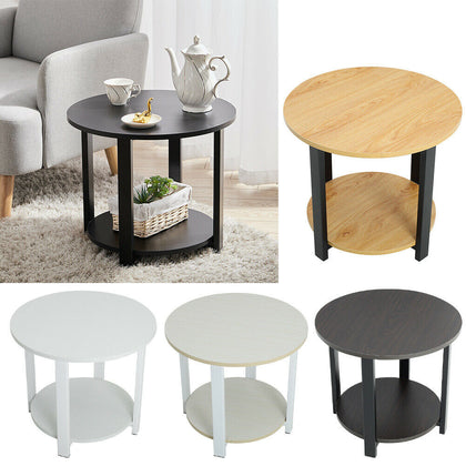 2 Tier Round Side Table Bedside Table End Table Nightstand Storage Shelf Stand