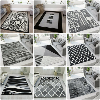 Black Grey Living Room Rugs Modern Small Large Geometric Rugs Long Hall Runners