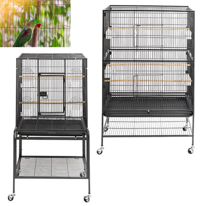 Large Metal Bird Cage Aviary Parrot Finch Budgie Canary Cockatiel w/Stand Wheels