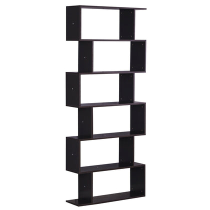 6 Tier S Shape Bookshelf Storage Display Stand Modern Z-Shelf Wooden Book Shelve
