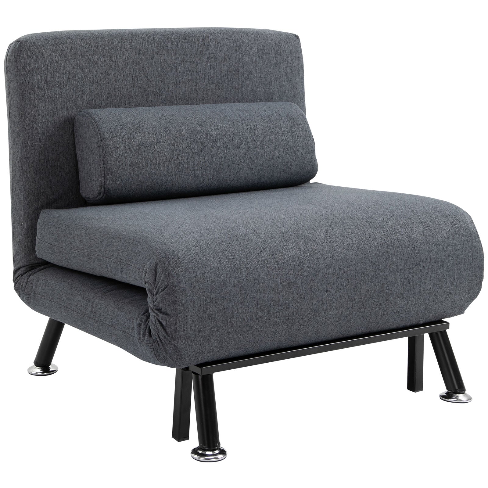HOMCOM Folding 5 Position Steel Convertible Sleeper Bed Sofa Chair Lounge- Black