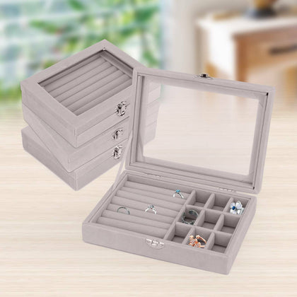 Jewellery Display Storage Box Earring Ring Tray Organiser Holder Velvet Gift UK