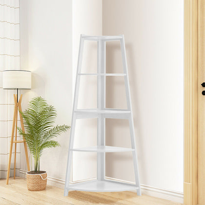 5 Tier Ladder Corner Shelf Storage Display Unit Wooden Stand Rack Home White UK