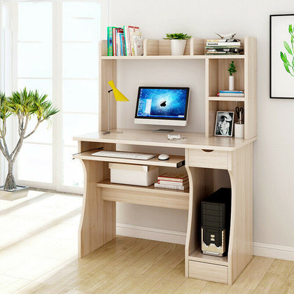 Corner Computer Desk with Bookshelf PC Laptop Writting Table Home Office Desk UK