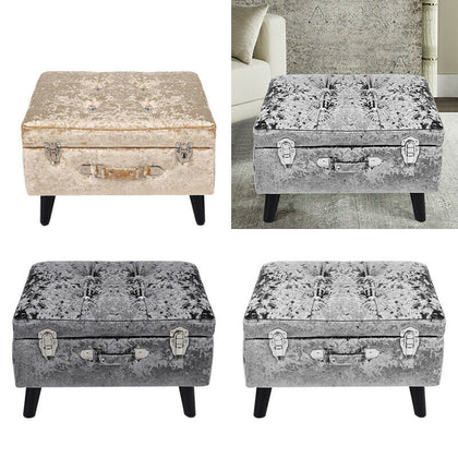 Storage Stool Trunk Pouffe Footstool Ottoman Bedroom Crushed Velvet Chest Chair