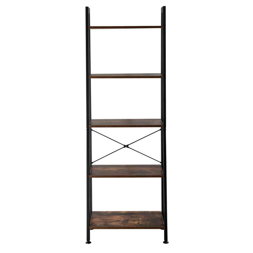 5-Tier Ladder Shelf Bookcase Bookshelf Plant Flower Stand Storage Metal Frame