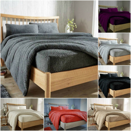 Soft Fleece Duvet Cover Set Fitted Sheet Teddy Warm Cozy Single Double King Size
