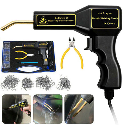 Hot Stapler Plastic Repair Car Bumper Fender Fairing Welder Gun Kit +200 Staples