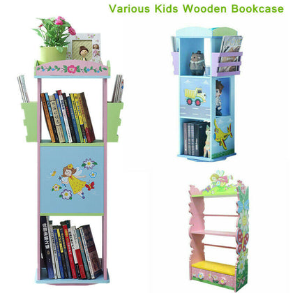Kids Cartoon Bookcase Storage Unit Display Shelf, Wooden Bookshelf with Drawer