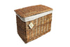Woodluv Med. Brown Wicker Basket W/ White Linning Storage Trunk Chest Hamper