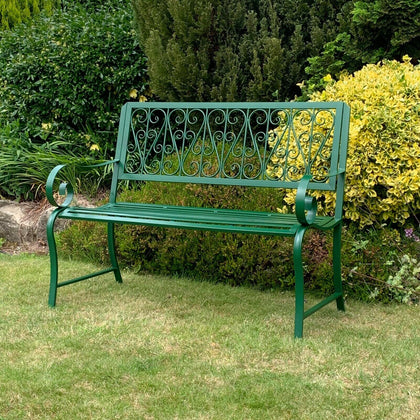 Green 2 Seater Bench Garden Furniture Outdoor Metal Seat Patio Chair