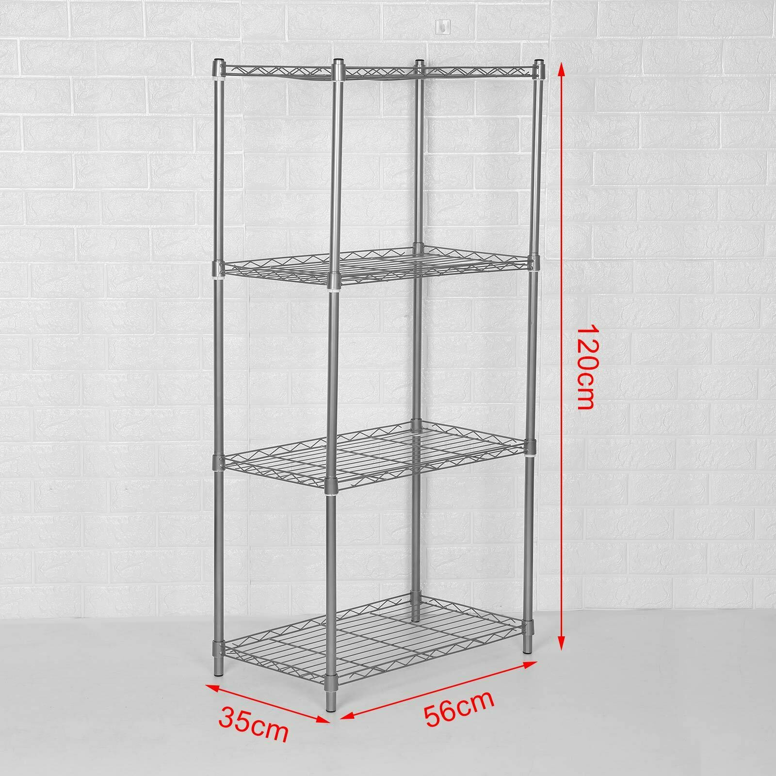 4 Tier Silver Metal Storage Rack/Shelving Wire Shelf Kitchen/Office Unit Stand