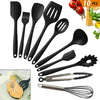 10Pcs Kitchen Silicone Cooking Utensils Set Non-stick Spatula Turner Black UK