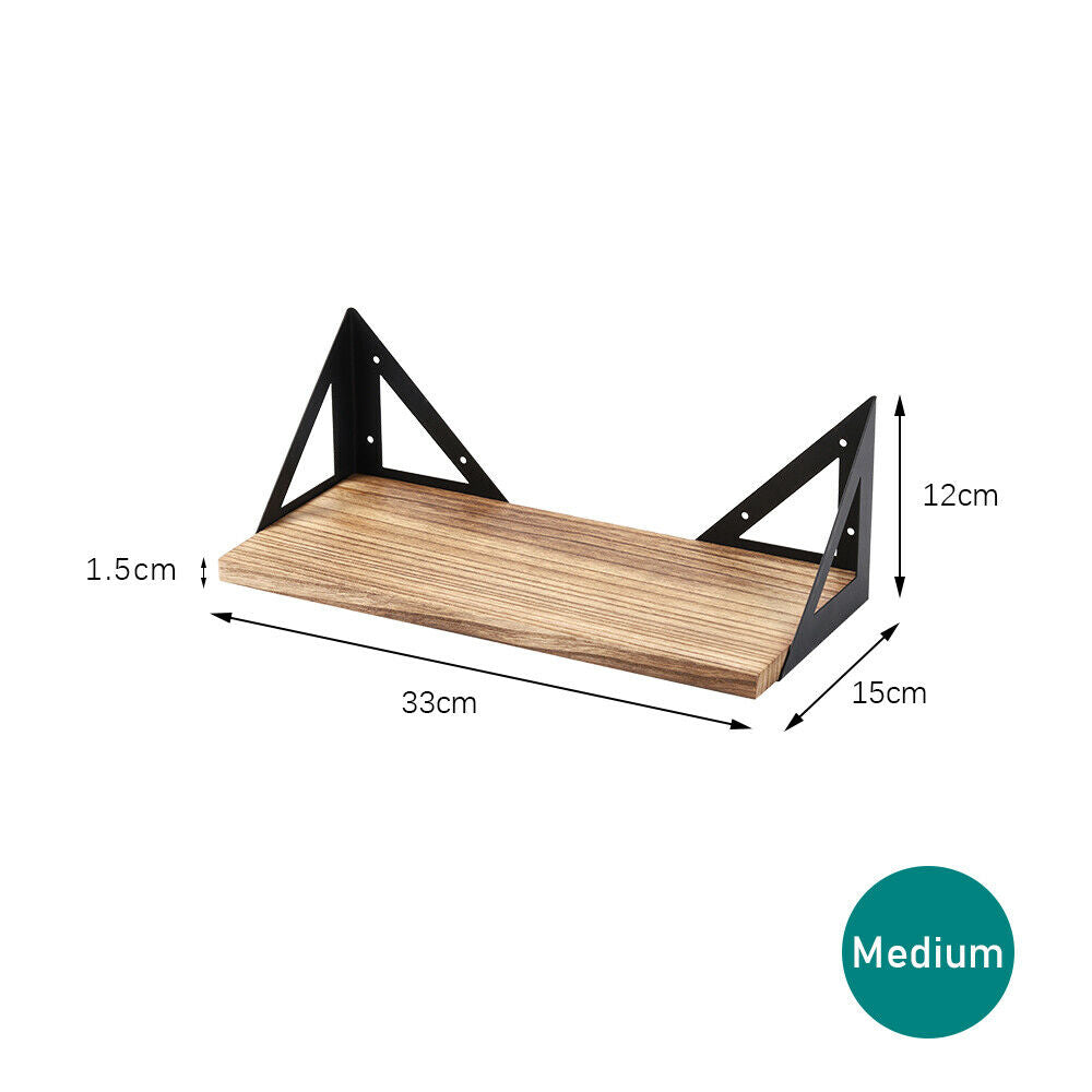SOLID WOODEN STORAGE SHELF UNIT FLOATING WALL MOUNTED SHELVING 3 TIER BOOKSHELF