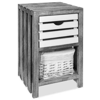 Elegant Wooden Bedside Cabinet 1 Wicker Basket 2 Drawer Bathroom Organiser
