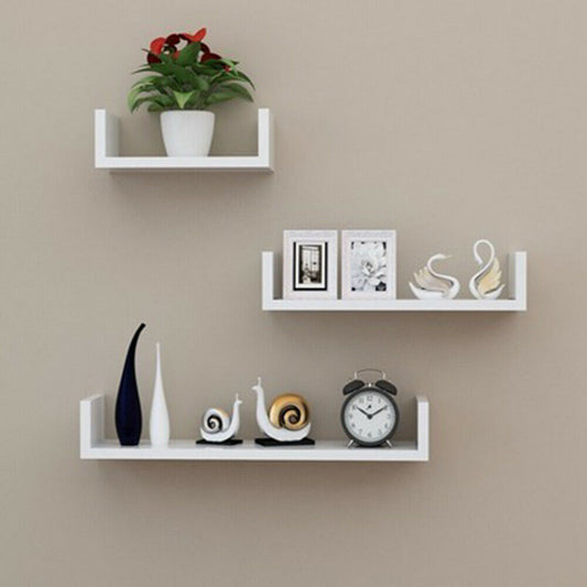Set of 3 U Shape shelves Floating Wall Shelve Home Decor Storage Wood Shelf Unit